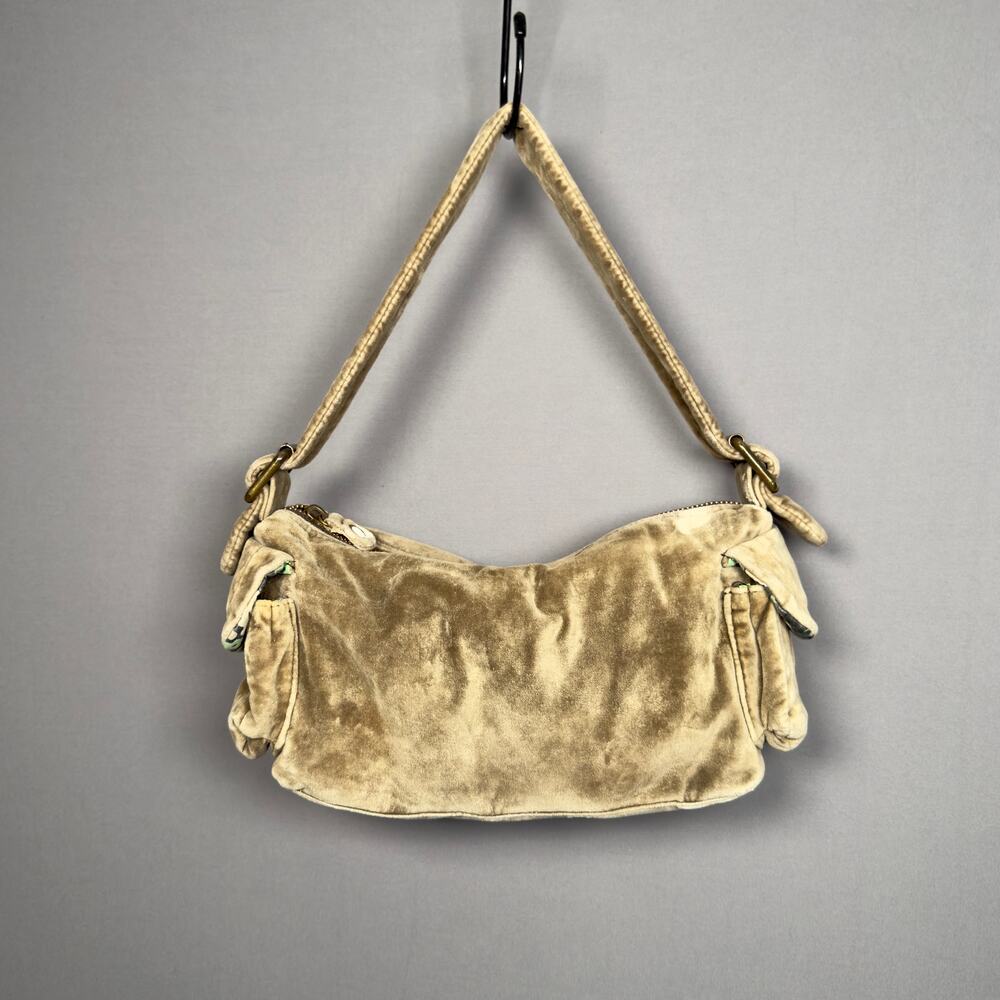GAP Vintage Tan Velvet Velour Small Shoulder Bag Purse Y2K Flap Pockets